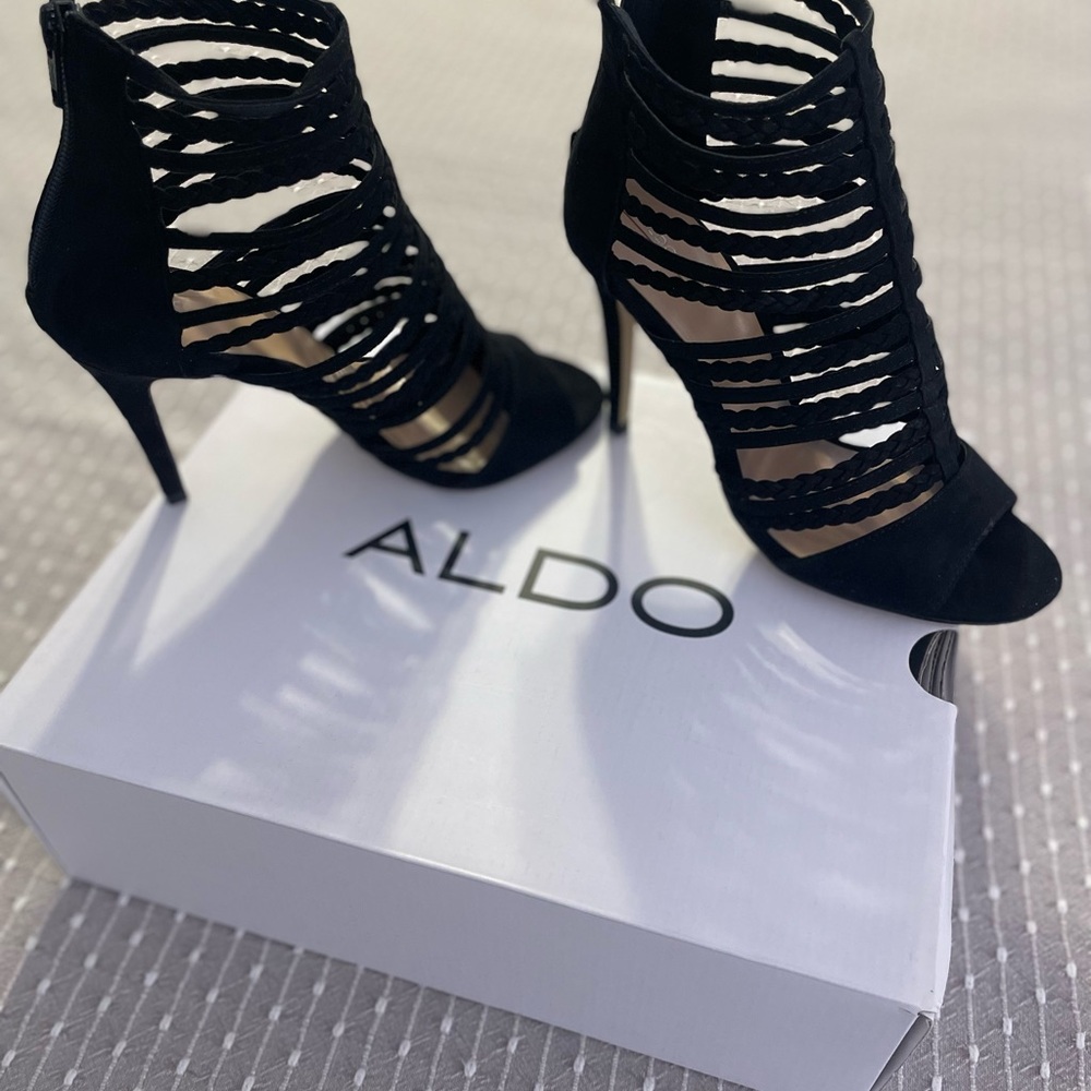 Aldo Black Strappy Heeled Sandals